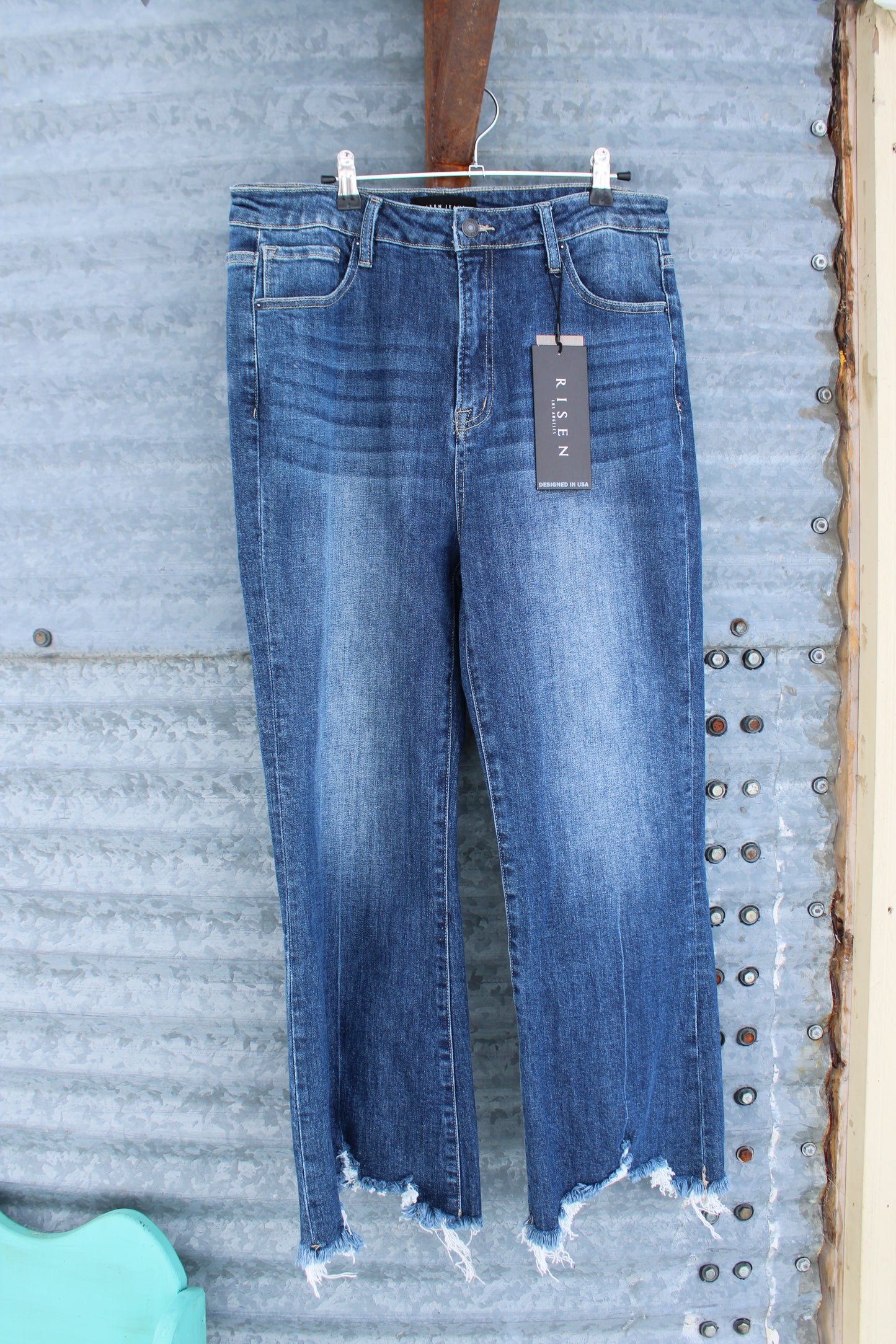 Jolene High Rise Crop Flare Frayed Hem Jeans