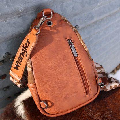 Wrangler Southwestern Print Canvas Sling Bag - Brown