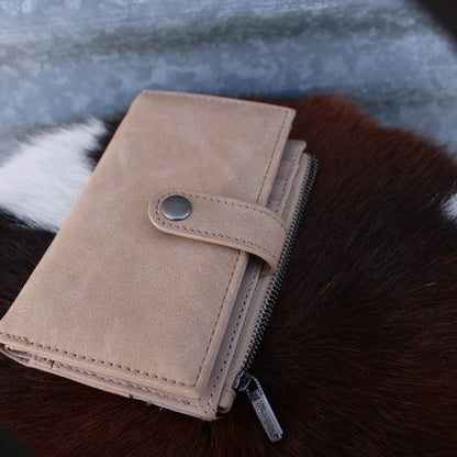 Wrangler Genuine Hair-On Cowhide Card Holder Bi-Fold Wallet - Beige