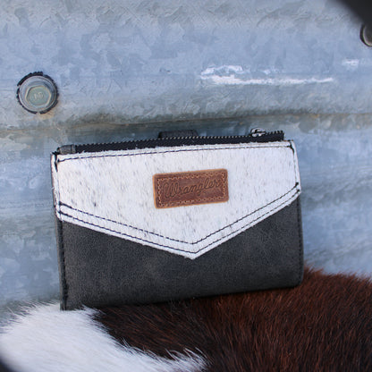 Wrangler Genuine Hair-On Cowhide Card Holder Bi-Fold Wallet - Black