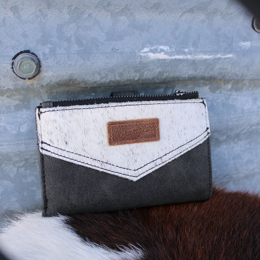 Wrangler Genuine Hair-On Cowhide Card Holder Bi-Fold Wallet - Black