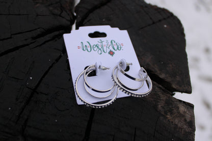 West & Co 1” Silver and Rhinestone Multi Hoop Earring