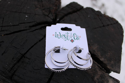 West & Co 1” Silver and Rhinestone Multi Hoop Earring