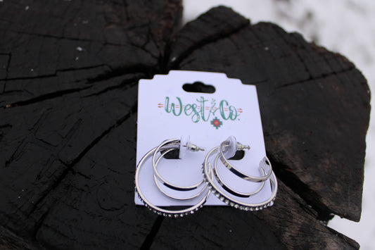 West & Co 1” Silver and Rhinestone Multi Hoop Earring