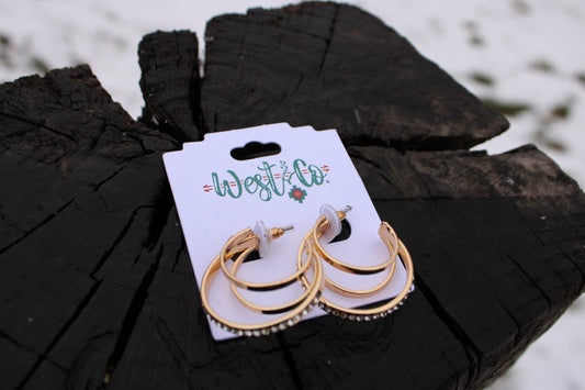 West & Co 1” Gold and Rhinestone Multi Hoop Earring