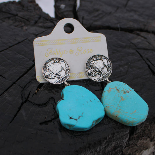 Buffalo Nickel Turquoise Dangle Earrings