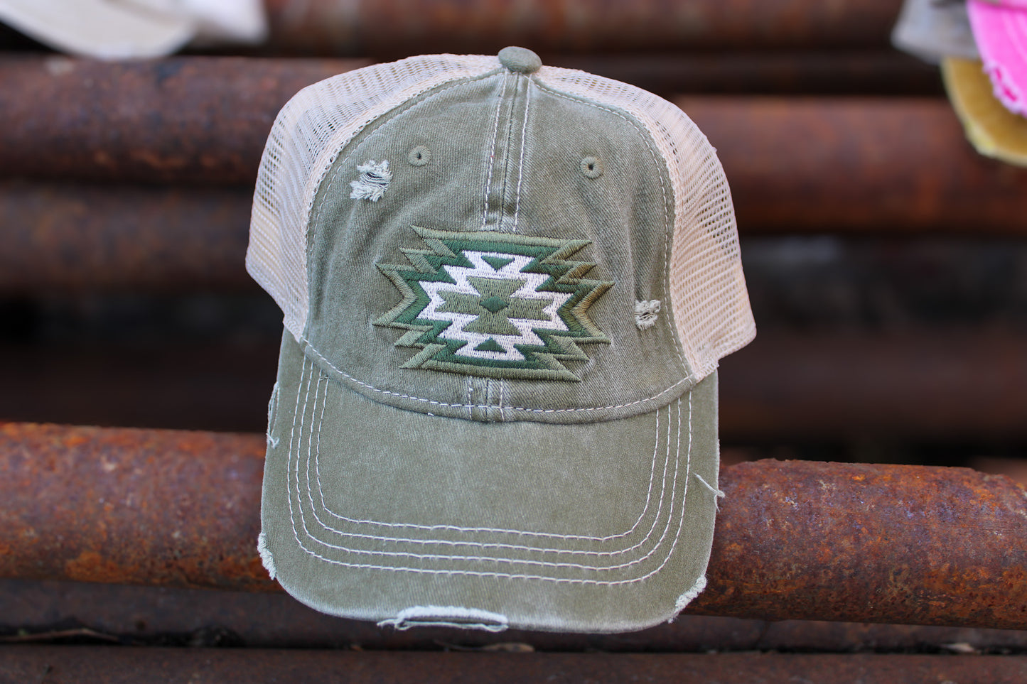 C.C. Aztec High Pony Baseball Hat - Olive