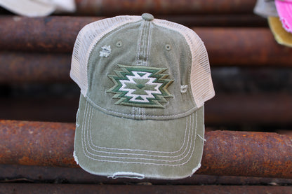 C.C. Aztec High Pony Baseball Hat - Olive