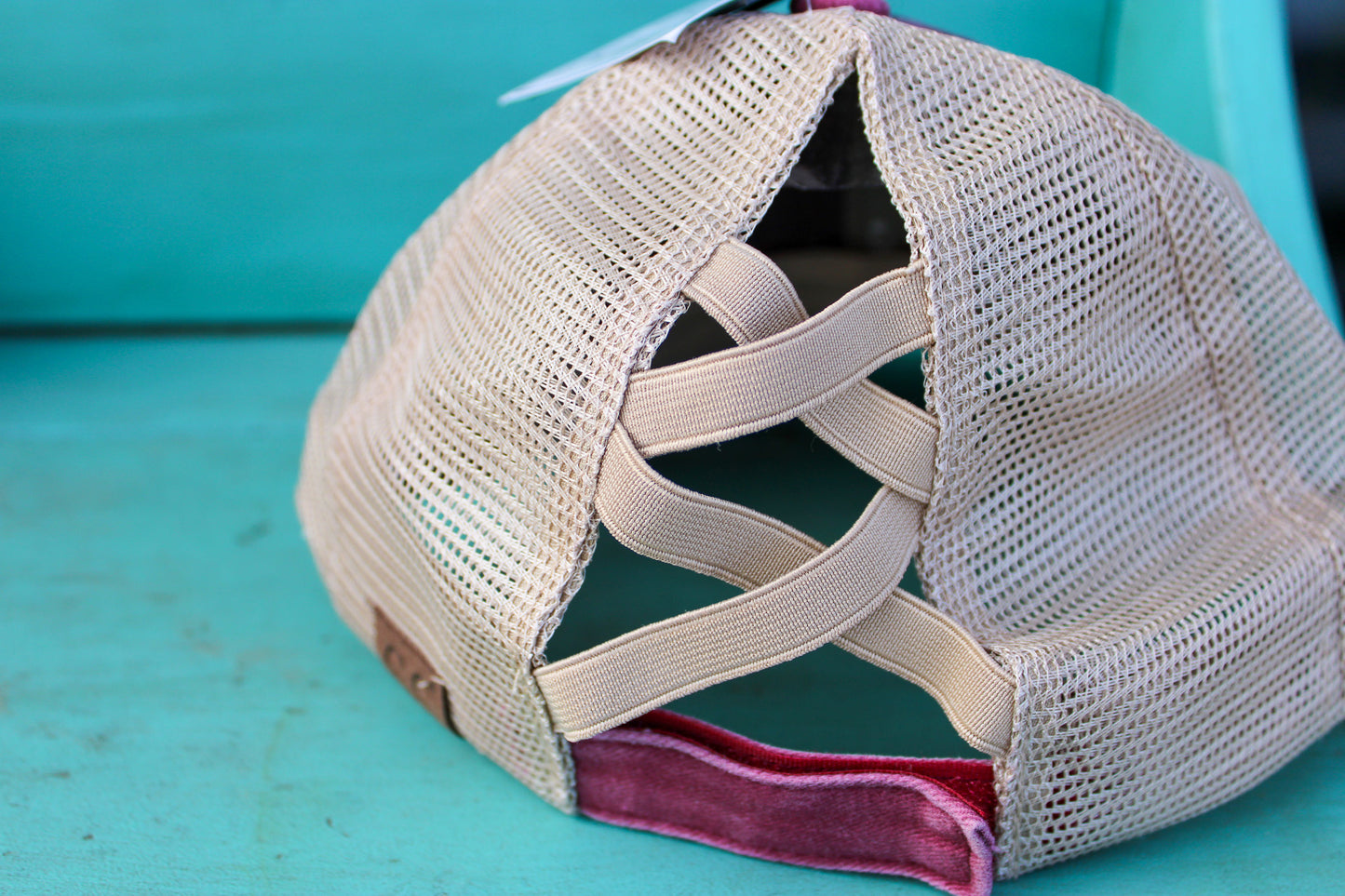 C.C. Distressed Aztec Criss Cross Ponytail Hat - Berry