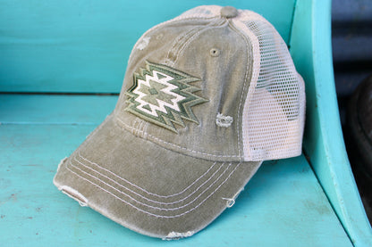 C.C. Aztec High Pony Baseball Hat - Olive