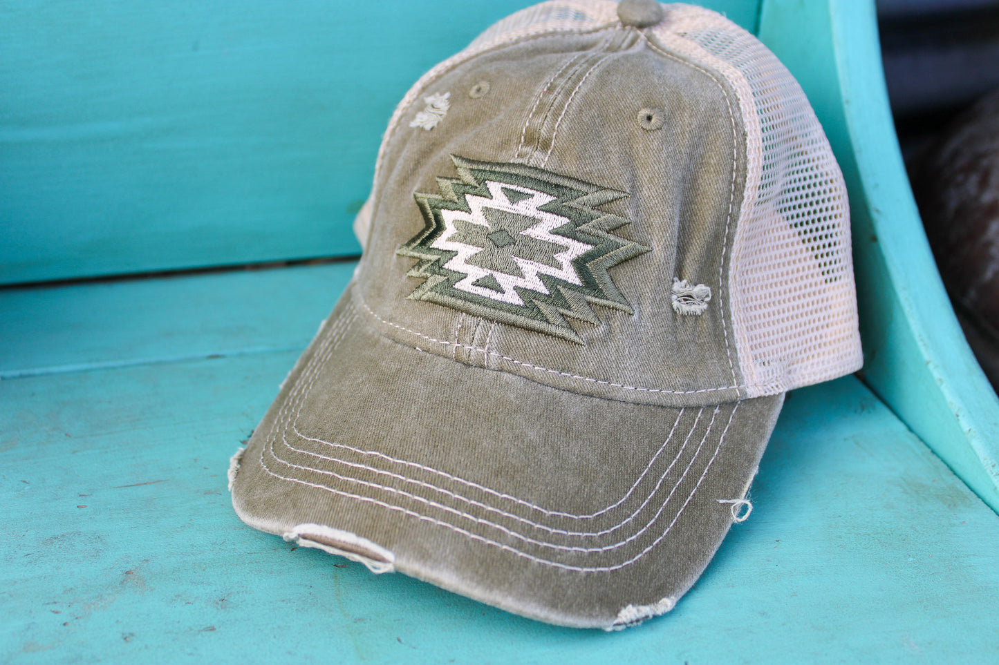 C.C. Aztec High Pony Baseball Hat - Olive