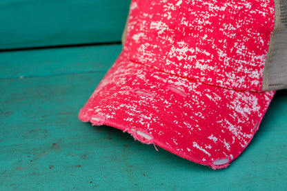 Coral Spatter Baseball Hat with Beige Mesh