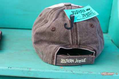 Beige, Brown and Turquoise Distressed Baseball Hat