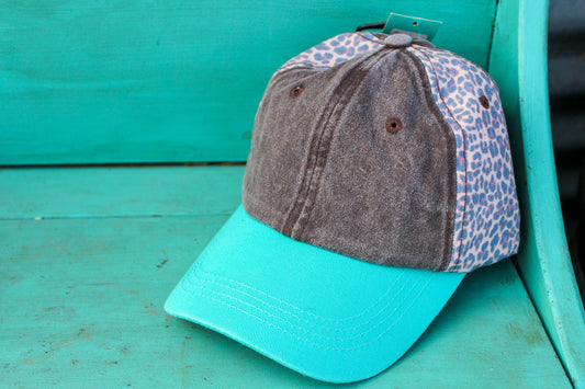Leopard Brown and Turquoise Baseball Hat