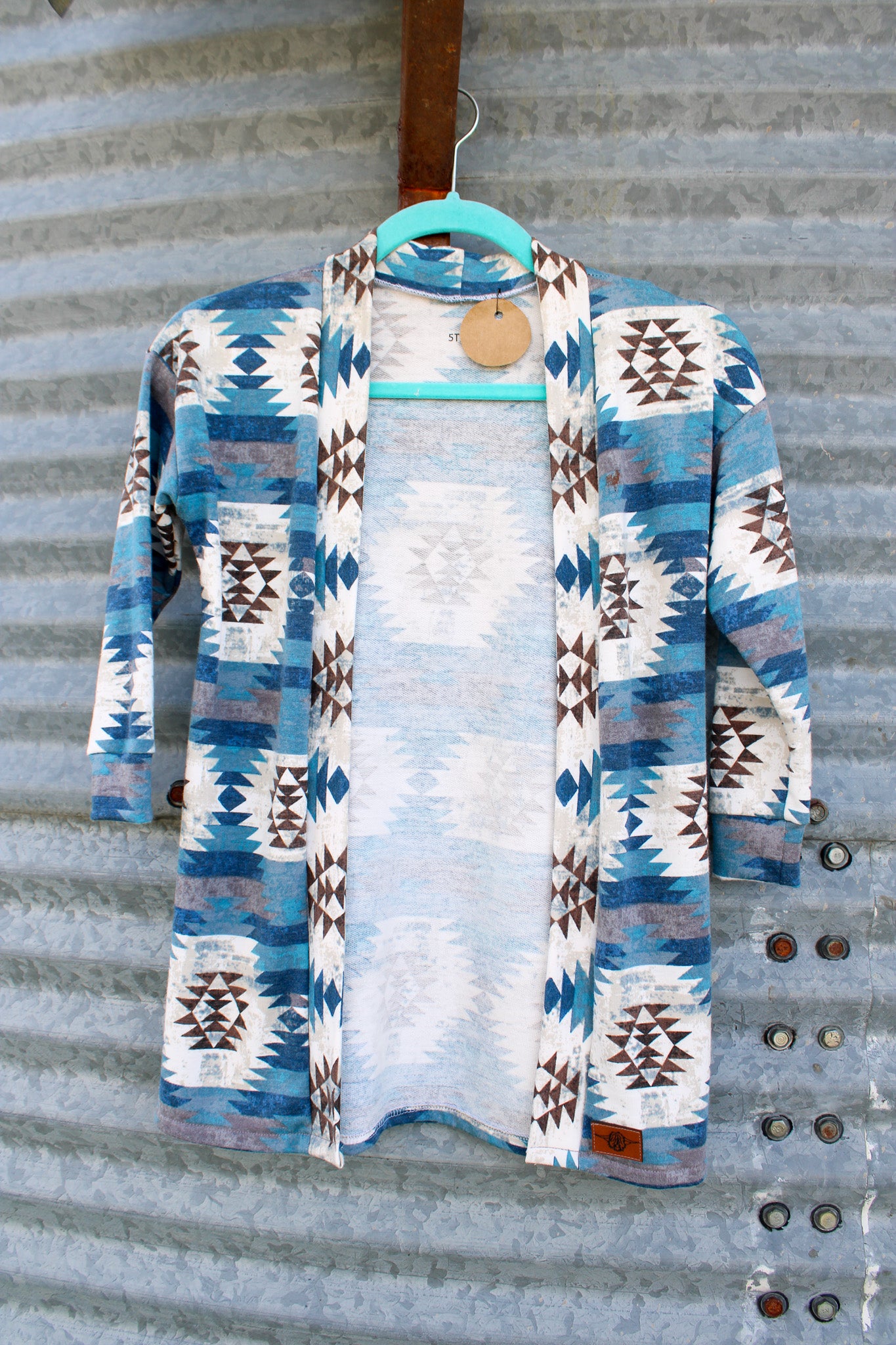 Kids Knit Cardigan - Blue Aztec