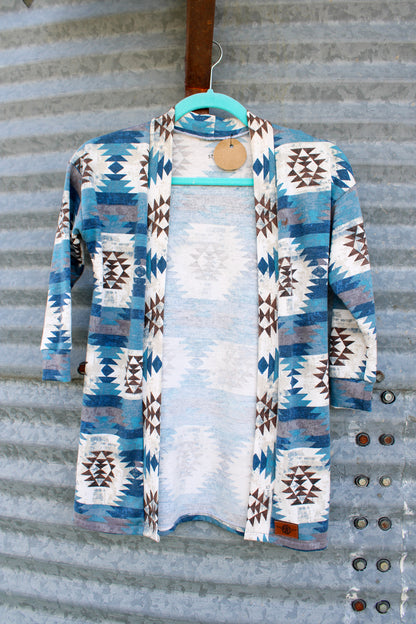 Kids Knit Cardigan - Blue Aztec