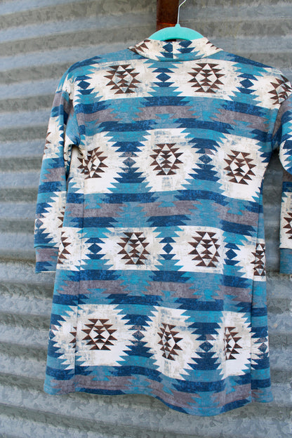 Kids Knit Cardigan - Blue Aztec