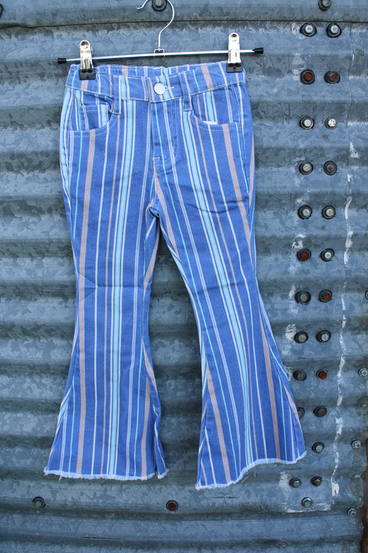 Blue and white striped bell-bottom pants for kids
