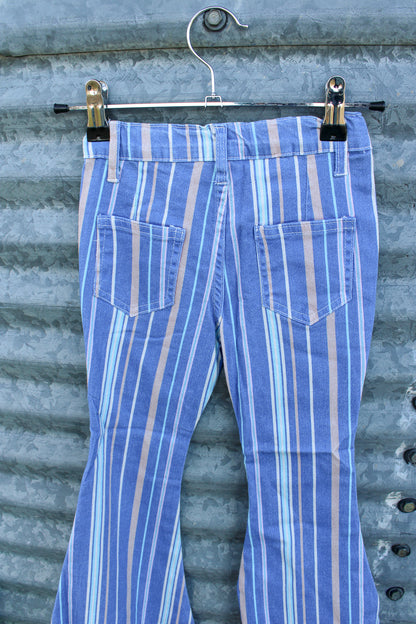 Jean-MULTI-COLOR STRIPE ON BLUE BELL BOTTOM