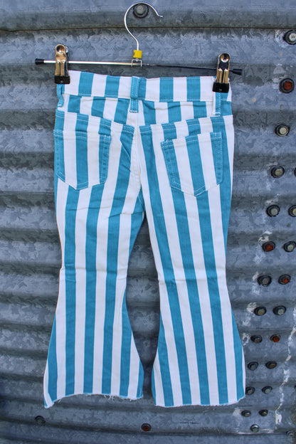 TURQUOISE STRIPE PRINTED BOOTCUT DENIM PANTS