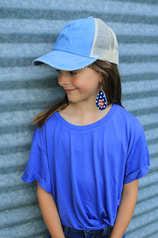 Girls' Peri Blue Crewneck Cuff Tee
