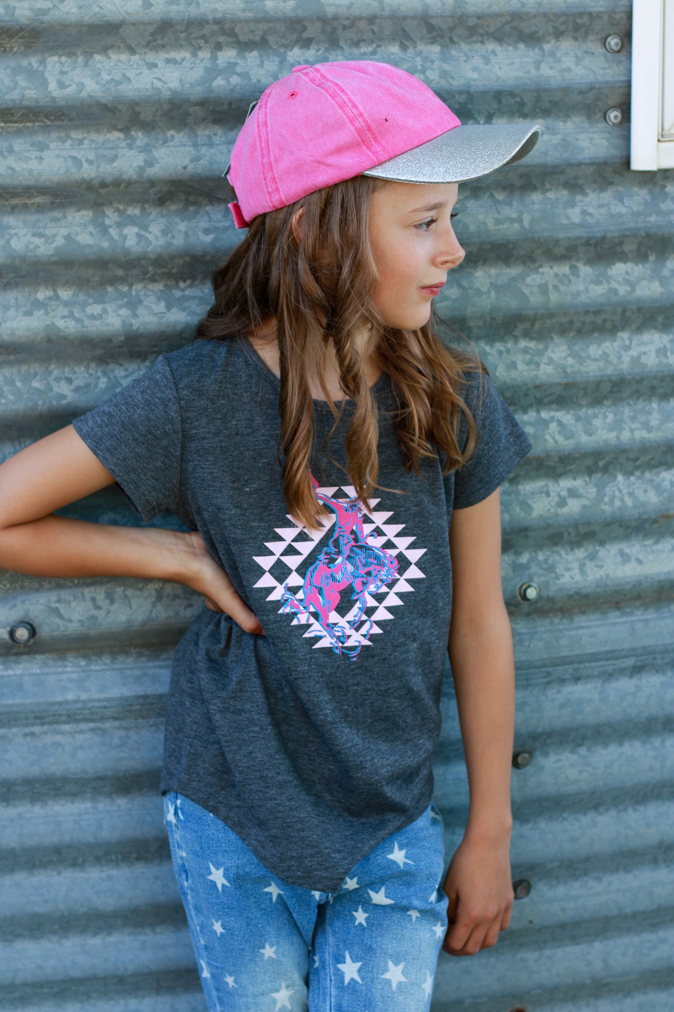 Girls Aztec Bronco Cowboy Tee