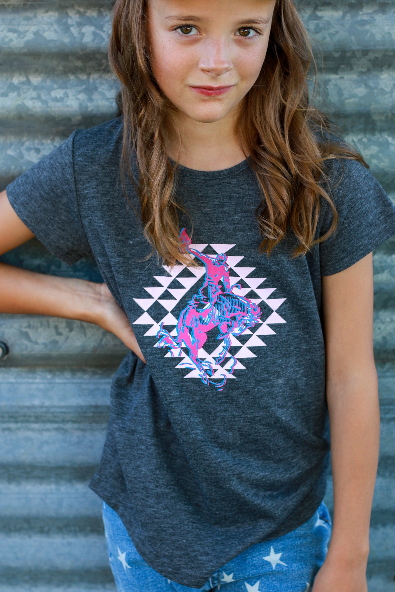 Girls Aztec Bronco Cowboy Tee