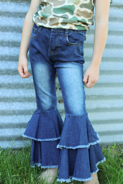 Girls Western Double Layer Bell Pants