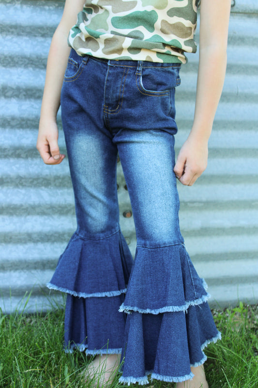 Girls Western Double Layer Bell Pants