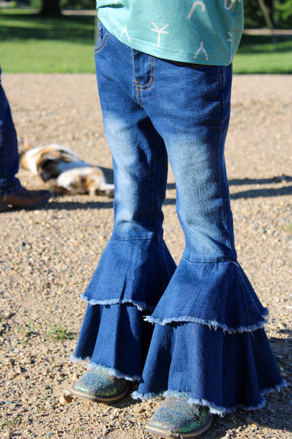 Girls Western Double Layer Bell Pants
