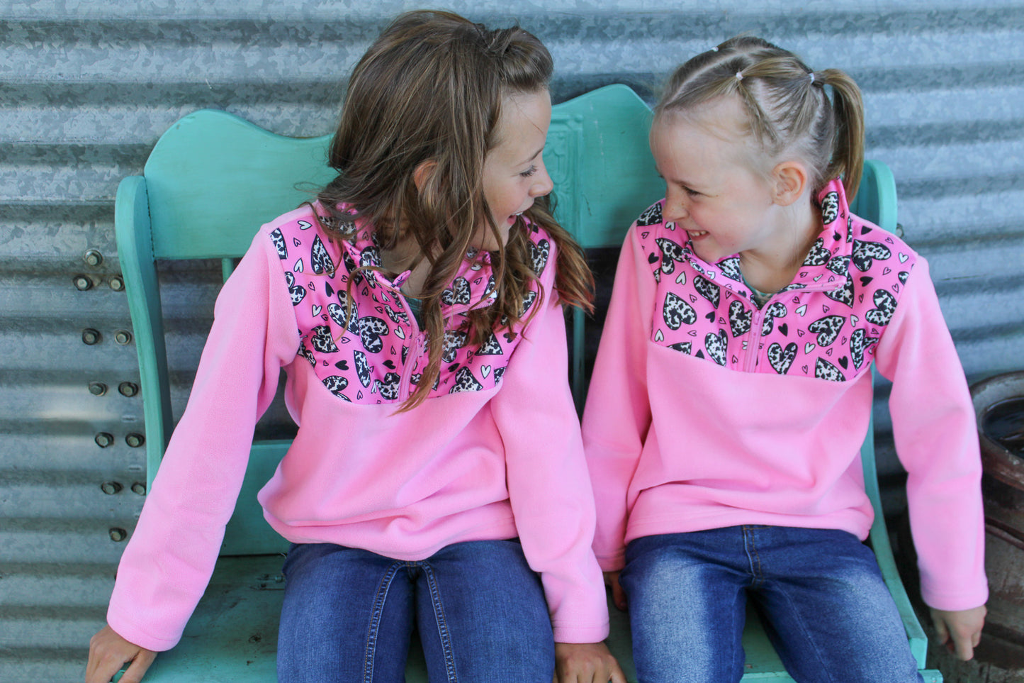Girls Cow Hearts on Pink Pullover