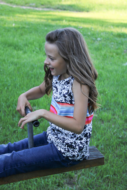Girls Serape and Cow Print Tank