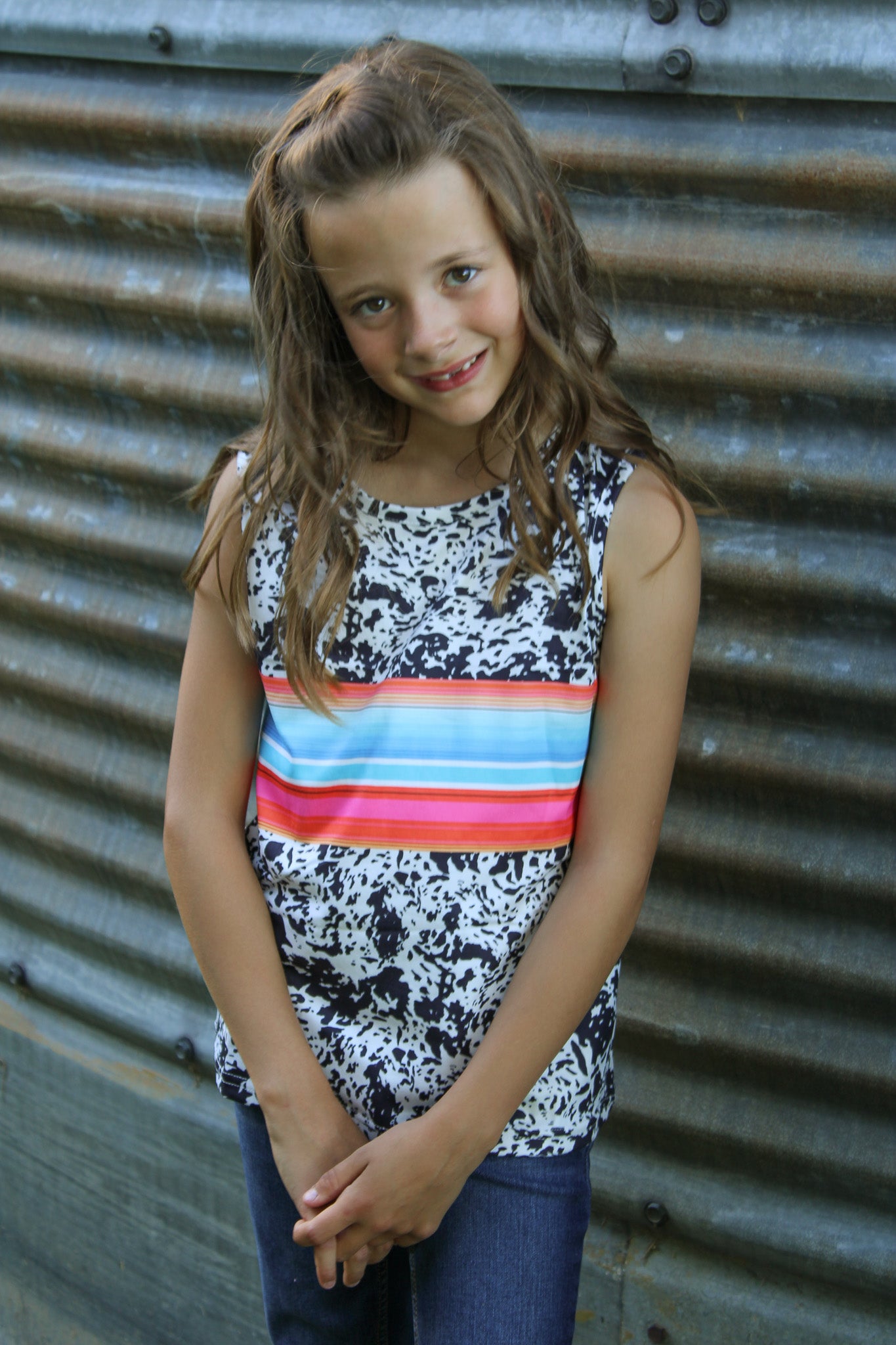 Girls Serape and Cow Print Tank