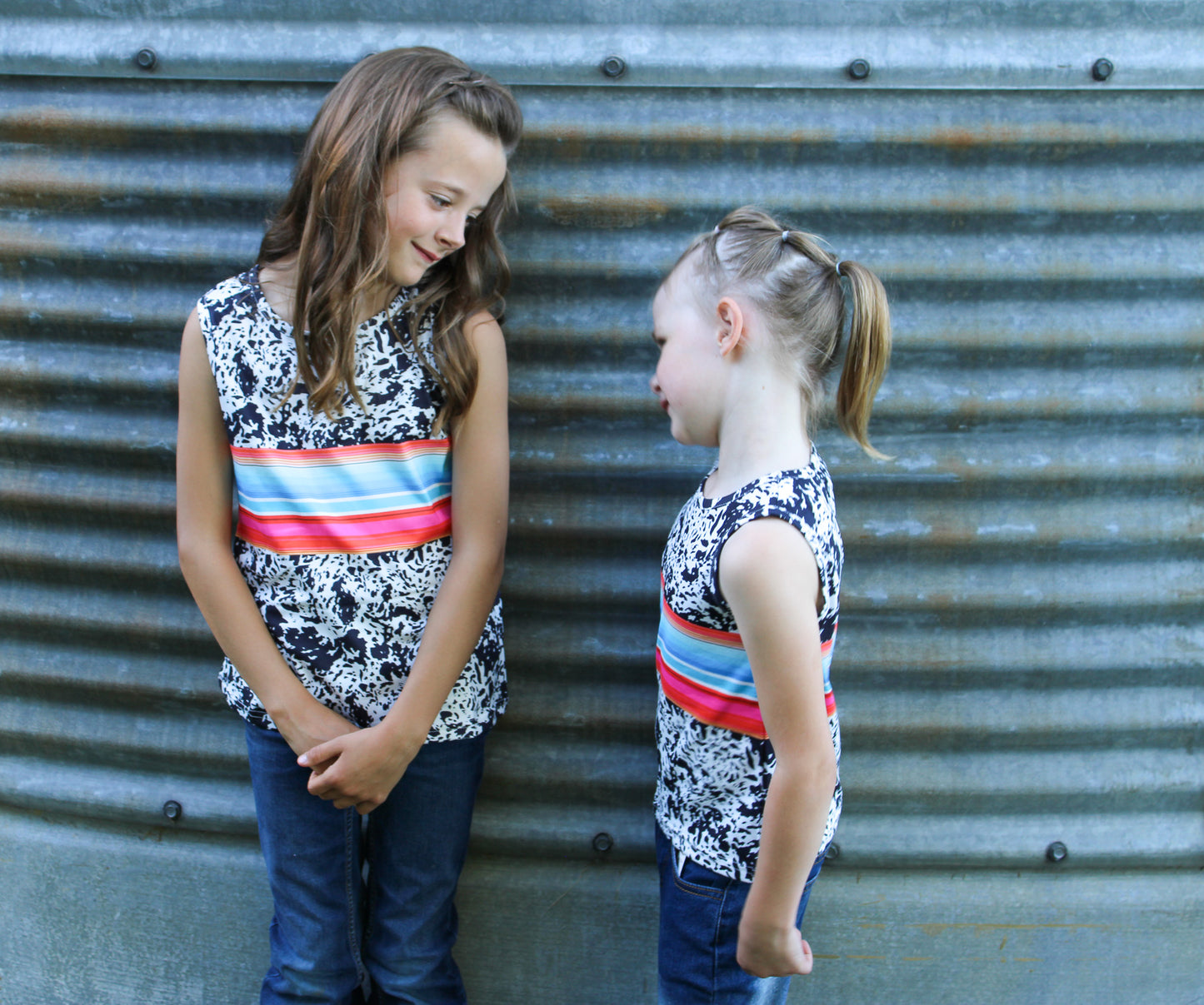 Girls Serape and Cow Print Tank