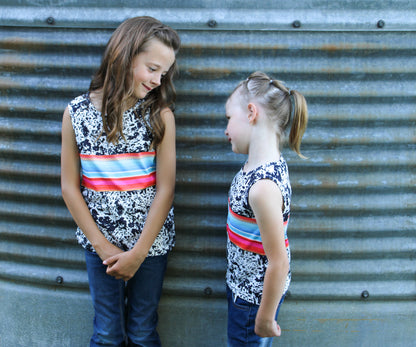 Girls Serape and Cow Print Tank