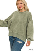 Acid Wash Oversized Pullover- Light Olive