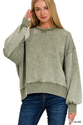 Acid Wash Oversized Pullover- Light Olive