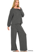 Raised Rib Pullover and Pants Set - Rust
