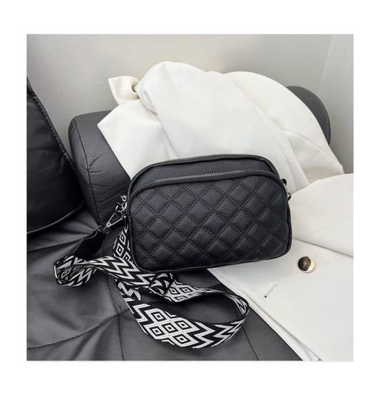 Quilted Vegan Leather Crossbody Purse - Black