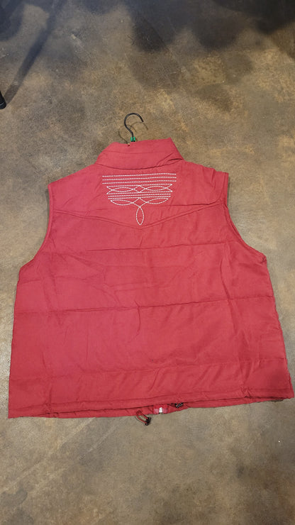 Wine Puffer Vest with Aztec Lining Boot Stitch Detail