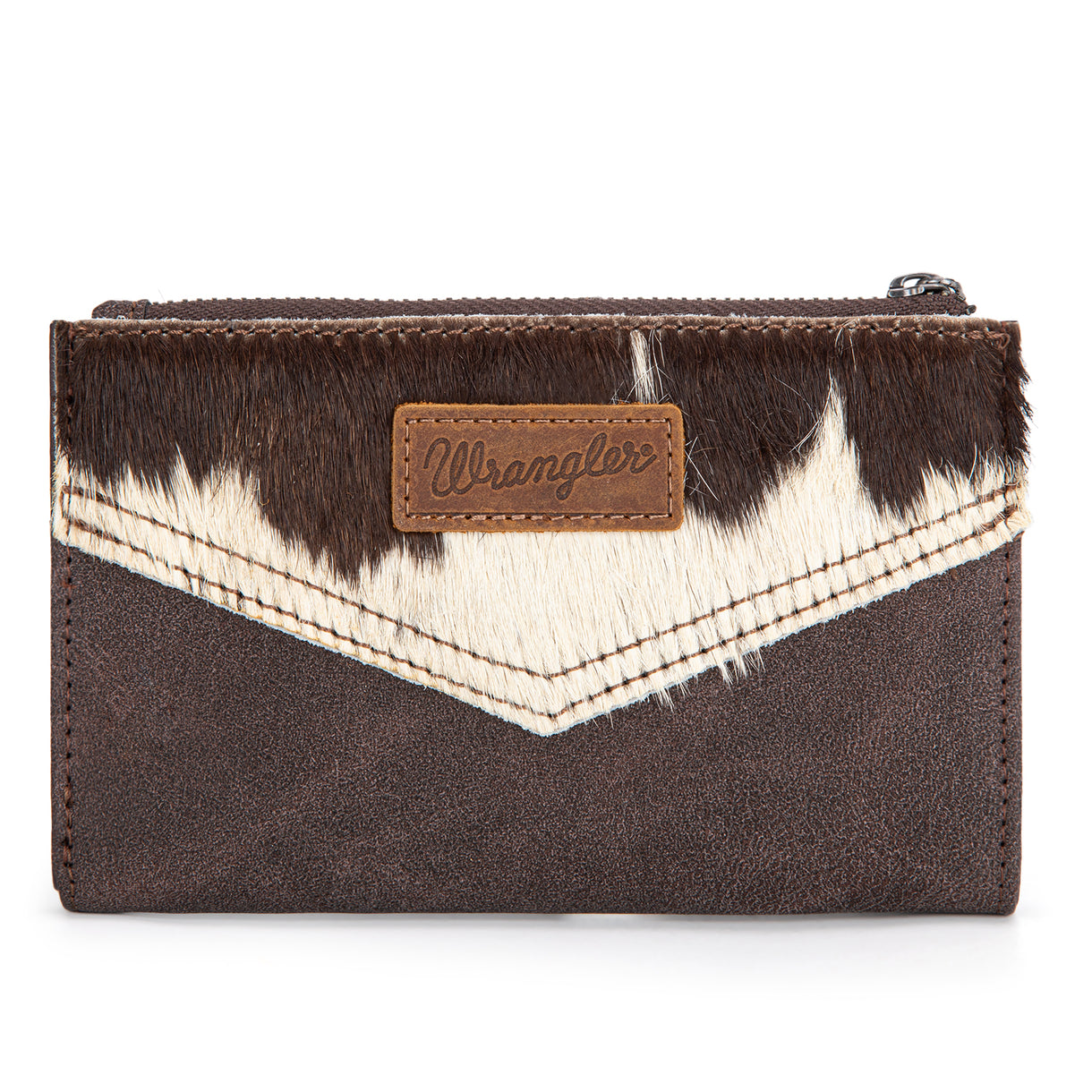 Wrangler Genuine Hair-On Cowhide Card Holder Bi-Fold Wallet - Coffee Brown