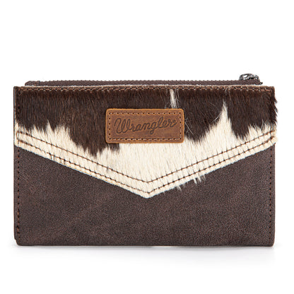 Wrangler Genuine Hair-On Cowhide Card Holder Bi-Fold Wallet - Coffee Brown