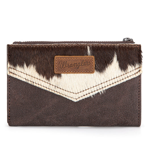 Wrangler Genuine Hair-On Cowhide Card Holder Bi-Fold Wallet - Coffee Brown