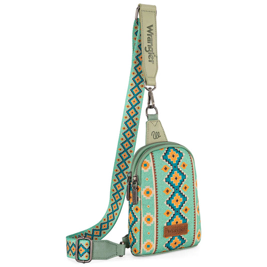Wrangler Southwestern All-over Aztec Print Sling Bag - Light Green