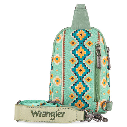 Wrangler Southwestern All-over Aztec Print Sling Bag - Light Green