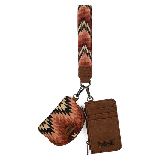 Wrangler Southwestern Art Print Dual Pouch Wristlet - Brown