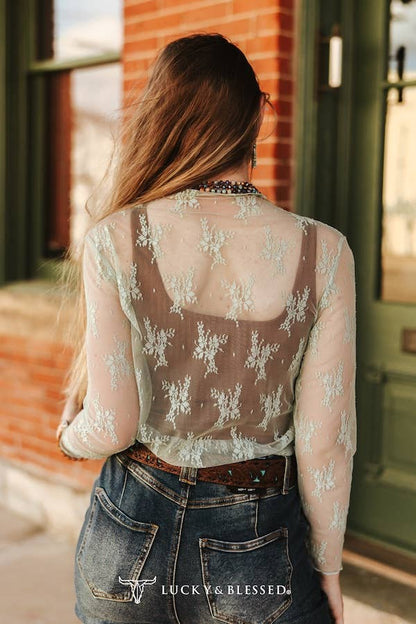 Sage Lace Long Sleeve Stretch Top
