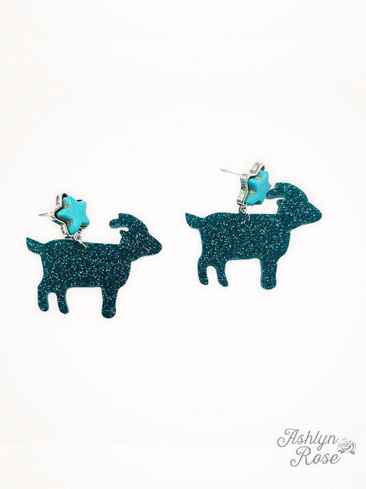 Acrylic Goat Drop Earrings in Turquoise