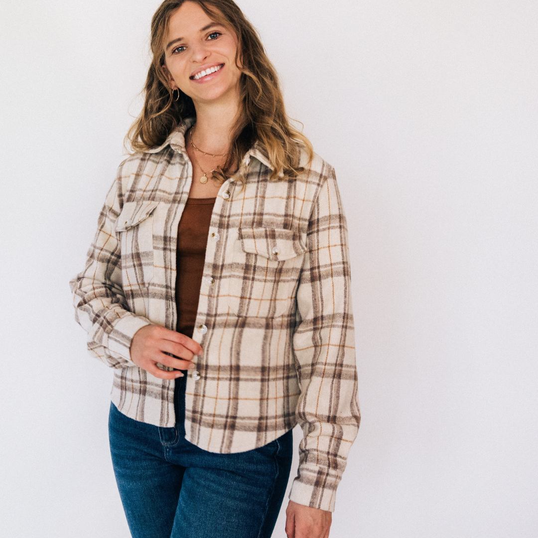 Beige Flannel Button Up