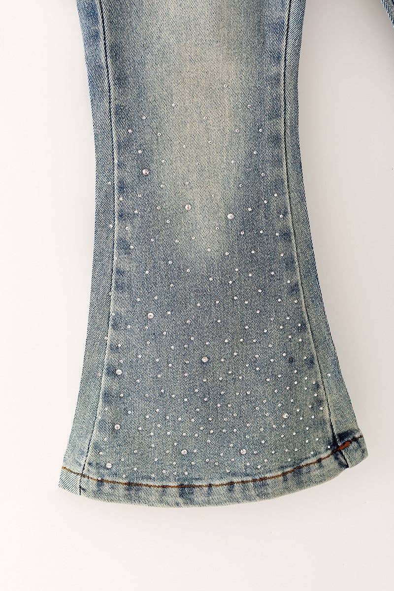 Bootcut Denim Pants with Rhinestones